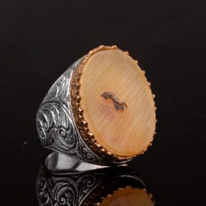 Gerçek Doğal Kehribar Taşlı Yüzük, 925 Ayar Gümüş Yüzük, Büyük Gümüş Yüzük - Görsel 5