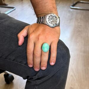 Gerçek Doğal Taş Yüzük - 925 Ayar Gümüş Büyük Yüzük - El Yapımı Yüzük (Amazonit) - Görsel 3