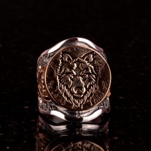 Kurt Başı Yüzük, Kılıç Detaylı Gümüş Yüzük, 925 Ayar Gümüş Erkek Yüzük (Özelleştirilebilir) - Görsel 3