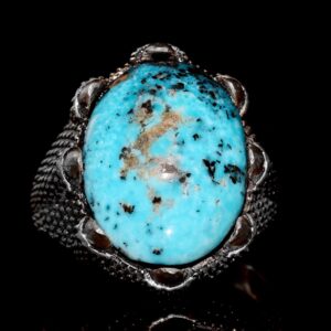 Gümüş Erkek Yüzük - Arizona Turkuaz Doğal Taş - Şahin Pençesi Tasarımı (Model-1) - Görsel 2