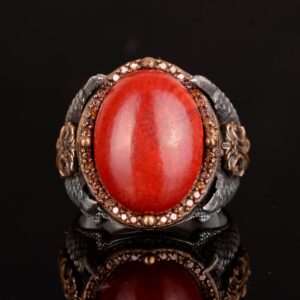 Gerçek Doğal Mercan Taşı Yüzük, Pençe Yüzük El Yapımı Yüzük, 925K Gümüş Yüzük Erkekler İçin - Görsel 5