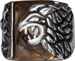 Erkekler için 925 Ayar Gümüş Aslan Yüzük - Yaratılmış Sitrin Taşı ile - Cesur ve İhtişamlı Tasarım