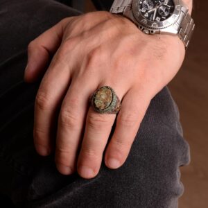 Erkek El Yapımı Gerçek Doğal Arizona Turkuaz Taş Yüzük, 925 Ayar Gümüş Yüzük, Sultan Yüzük - Görsel 3