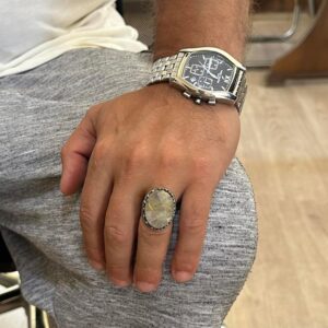 Gerçek Doğal Taş Yüzük - Gül Desenli Yüzük - 925 Ayar Gümüş Yüzük - El Yapımı Büyük Yüzük (Altınlı Rutilli Kuvars) - Görsel 3