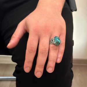 925 Ayar Sert Gümüş Erkek Yüzük - Doğal Taş Seçeneği (Krisokolla) - Görsel 3