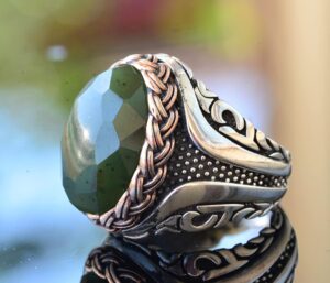 Gerçek Doğal Yeşim Taşı, Ham Taş, Erkekler için 925 Ayar Gümüş Yüzük - Görsel 4