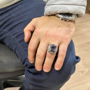 925 Ayar Gümüş Yüzük, Doğal Olmayan Mystic Topaz Taşlı Gümüş Yüzük, Mystic Topaz Gümüş Erkek Yüzük (Özelleştirilebilir) - Görsel 3