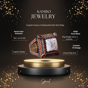 Gerçek Doğal Dentritli Akik Taş Yüzük - Gümüş Erkek Sultan Yüzüğü - Görsel 2