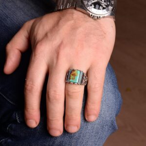 Gerçek Doğal Arizona Turkuaz Taş Yüzük - Gümüş Yüzük - Özel Gümüş Yüzük (Model-4) - Görsel 6