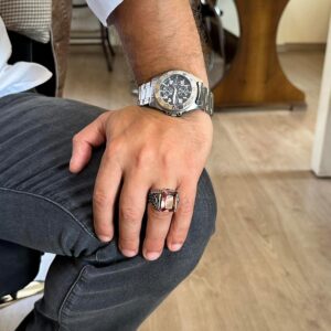 925 Ayar Gümüş Yüzük - Erkekler İçin Yapay Taş Yüzük - El Yapımı Yüzük (Yapay sultanit) - Görsel 3