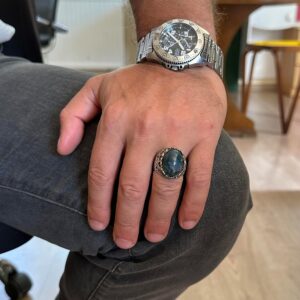 Gerçek Doğal Taş El Yapımı Yüzük - 925 Ayar Gümüş El Yapımı Yüzük - Şık Farklı Yüzük (Moss Akik) - Görsel 3