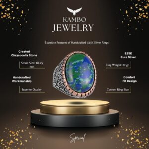 925 Ayar Gümüş Erkek Yüzük, Büyük Yüzük (Krisokolla Yapay Taş) - Görsel 2