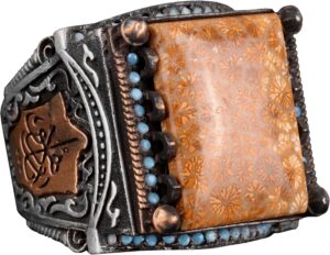 Gerçek Doğal Mercan Taşı Erkek Yüzük, 925 Ayar Gümüş Yüzük, El Yapımı Yüzük, İslami Yüzük - Görsel 1