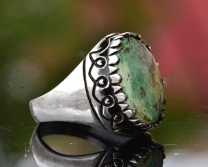 Gerçek Arizona Yeşil Turkuaz Taşı Yüzük, 925 Ayar Gümüş Yüzük Erkekler İçin - Görsel 5