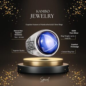 Gerçek Doğal Yıldız Safir Taşlı Yüzük, 925 Ayar Gümüş Erkek Yüzüğü - Görsel 2