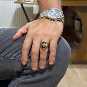 Erkekler için Çift Başlı Kartal Yüzüğü - 925K Gümüş Kaplama Erkek Yüzüğü (Siyah) - Görsel 3