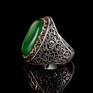 925 Ayar Gümüş Erkek Yüzük, Doğal Yeşim Taşı Yüzük - Görsel 4