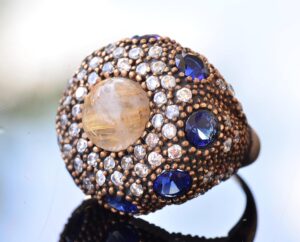 Gerçek Doğal Altın Rutile Kuvars Taşı Gümüş Yüzük - Görsel 3