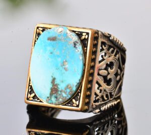 Doğal Arizona Turkuaz Taşlı Erkek Yüzük - Gümüş - Görsel 3