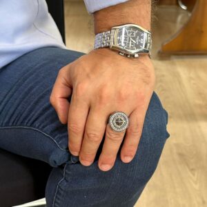 925 Ayar Gümüş Yüzük - Yunan Anahtarı Tasarımı Erkek Yüzüğü - El Yapımı Yüzük (Pusula) - Görsel 3