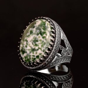 925 Ayar Gümüş Erkek Yüzük, Doğal Yeşim Taşı Yüzük, Oval Benekli Yeşim - Görsel 5