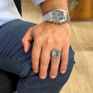 925 Ayar Gümüş Yüzük - Yunan Anahtar Desenli Erkek Yüzüğü - El Yapımı Yüzük - Görsel 3