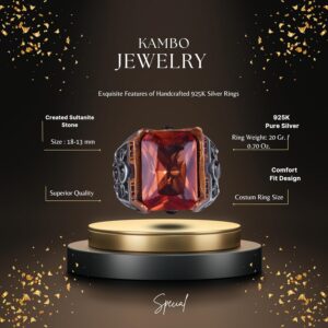 925 Ayar Gümüş Yüzük - Erkekler İçin Yapay Taş Yüzük - El Yapımı Yüzük (Yapay sultanit) - Görsel 2