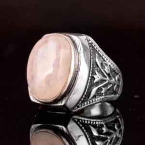 Erkekler için ayarlanabilir doğal gökkuşağı ay taşı taşlı sterling gümüş yüzük - Görsel 4