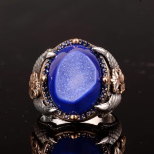 Doğal Druzy Kuvars ile 925 Ayar Gümüş Yüzük: Mavi, Lacivert, Yeşil, Kahverengi Varyasyonlar (Lacivert) - Görsel 6