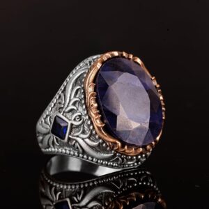 925 Ayar Gümüş Erkek Yüzük, Gerçek Doğal Safir Taşlı Yüzük, El Yapımı Yüzük - Görsel 5