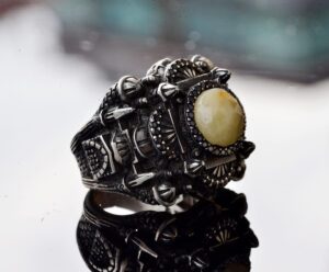 El Yapımı Gerçek Sarı Safir Taşlı Yüzük, Camii Tasarımı, İslami Erkekler için Gümüş Yüzük - Görsel 4