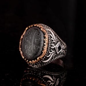 Gerçek Doğal Hematit Taşı Yüzük, İslami Yüzük, 925 Ayar Gümüş Yüzük Erkekler İçin - Görsel 5