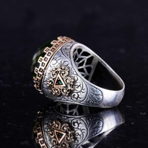 925 Ayar Gümüş Yüzük - Kral Yüzüğü - Yapay Taş Yüzük - El Yapımı Erkek Yüzüğü (Yapay Peridot) - Görsel 7