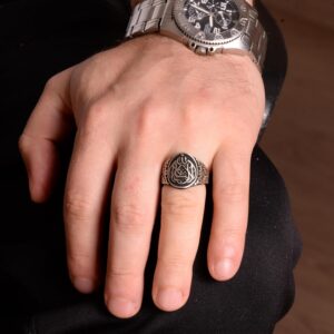 925 Ayar Gümüş Erkek Yüzük, İslami Yüzük - Görsel 3