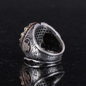 925 Ayar Gümüş Erkek Yüzük, El Yapımı Doğal Star Ruby Taşlı Yüzük, Osmanlı Tuğra Gümüş Yüzük - Görsel 6