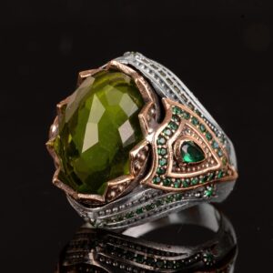 925 Ayar Gümüş Erkek Yüzük - Erkekler İçin Şık Taşlı Takı, Yapay Peridot Taşlı - Görsel 4