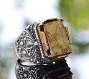 Doğal Yeşil Turkuaz Taş Yüzük Erkekler için, Gümüş Turkuaz Yüzük, 925 Ayar Gümüş Erkek Yüzüğü, Büyük Yüzük - Görsel 4