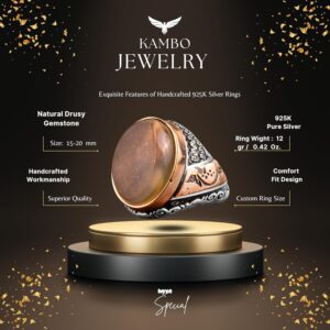 Gerçek Doğal Druzy Kuvars Taşlı Yüzük, Gümüş Erkek Yüzük - Görsel 2