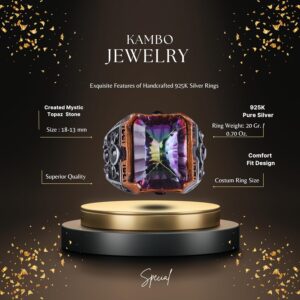 925 Ayar Gümüş Yüzük - Erkekler İçin Oluşturulmuş Taş Yüzük - El Yapımı Yüzük (Oluşturulmuş mistik topaz) - Görsel 2