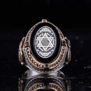 Sterling Gümüş Erkek Yüzük - Oniks Taşı - Süleyman Yıldızı Sembolü, Cesaret ve Canlılığın Sembolü - El Yapımı İfade Yüzüğü - Görsel 2