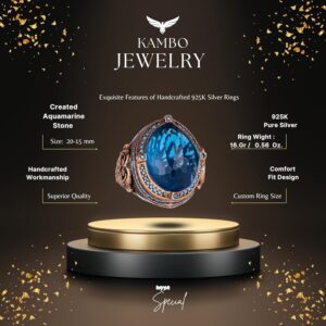925 Ayar Gümüş Erkek Yüzük, Yapay Akuamarin Taşı, El Yapımı Vintage Tasarım İfadesi Yüzük - Görsel 2