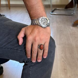 Gerçek Doğal Taş Yüzük - El Yapımı Kartal Yüzük - 925 Ayar Gümüş Yüzük (Kırmızı Kan Taşı) - Görsel 3