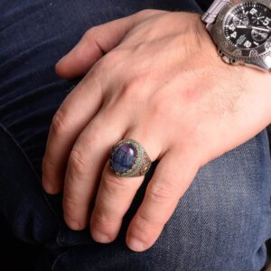 Kral Yüzük, Gerçek Doğal Florit Taşlı Yüzük, 925 Ayar Gümüş Yüzük - Görsel 3