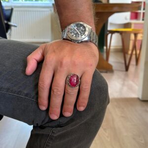 Gerçek Doğal Taş El Yapımı Yüzük - 925 Ayar Gümüş El Yapımı Yüzük - Şık Farklı Yüzük (Yıldız Yakutu) - Görsel 3