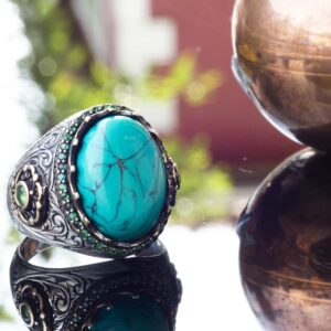 Ateş Mavisi Taşlı Gümüş Erkek Yüzük, Kral Yüzüğü - Görsel 4