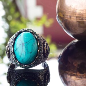 Ateş Mavisi Taşlı Gümüş Erkek Yüzük, Kral Yüzüğü - Görsel 5