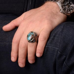 925 Doğal Arizona Turkuaz Taş Yüzük, Oval Sterlin Gümüş Yüzük - Görsel 7