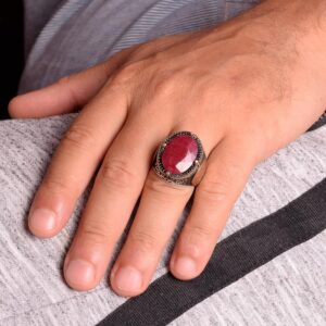 Doğal Yakut Taşlı Yüzük | 925 Ayar Gümüş Süleyman Mührü Yüzüğü - Görsel 4