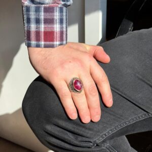 Gerçek Doğal Yıldız Yakutu Taşlı Yüzük, El Yapımı Yüzük, Sultan Yüzüğü, 925 Ayar Gümüş Yüzük - Görsel 3