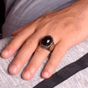 Doğal Garnet Taşlı Yüzük, Davut Yıldızı Yüzüğü - 925 Ayar Sert Gümüş Erkek Yüzüğü - Görsel 3